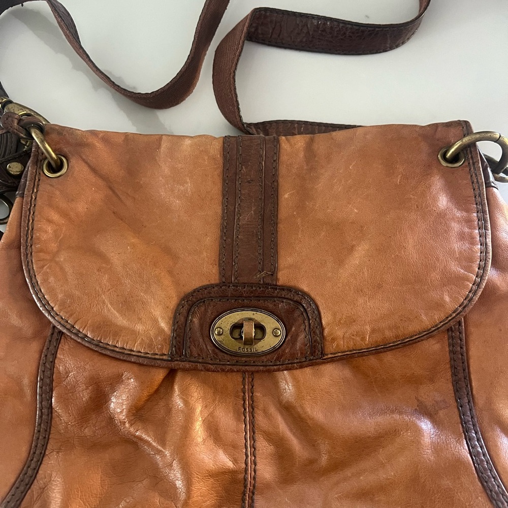 Fossil Brown Leather Crossbody Bag